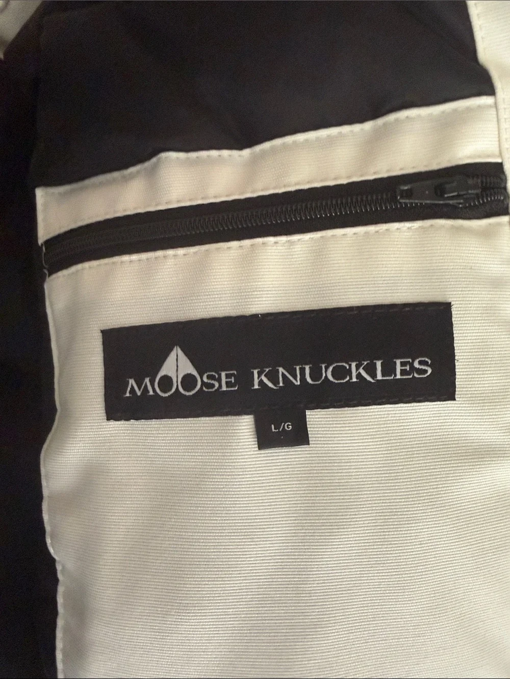 Moose Knuckles Ivory Hooded Bomber with Taupe Fur Trim